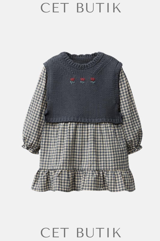 ZARA Plaid Dress with Knit Vest