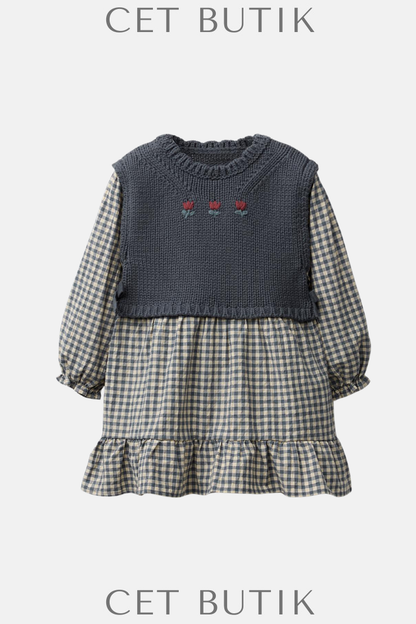 ZARA Plaid Dress with Knit Vest
