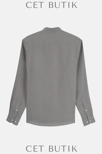 AVVA Erkek Gri Hakim Yaka %100 Keten Comfort Fit Gömlek