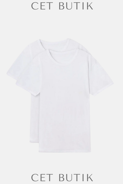 DAGİ D1160 Beyaz Sıfır Yaka Erkek 2’li T-Shirt
