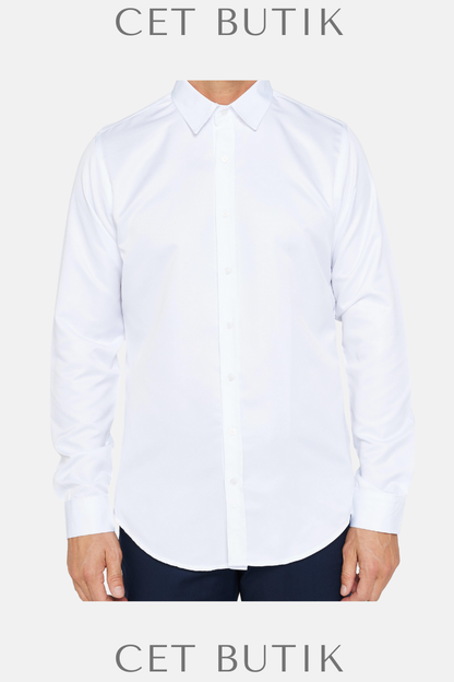 Tudors Slim Fit Beyaz Kolay Ütü Erkek Gömlek