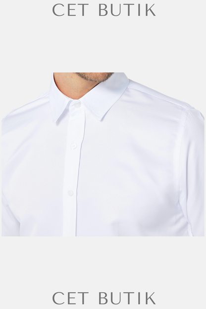 Tudors Slim Fit Beyaz Kolay Ütü Erkek Gömlek