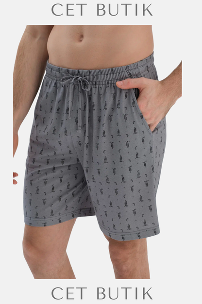 Dagi Gri Metraj Baskılı Gömlek & Şort Pijama Takımı