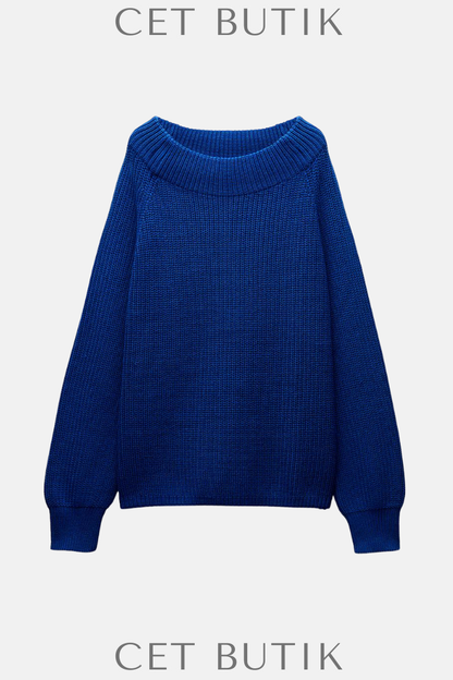 Zara Kadın Bluish Plain Knit Sweater – Yuvarlak Yaka Uzun Kollu Kazak