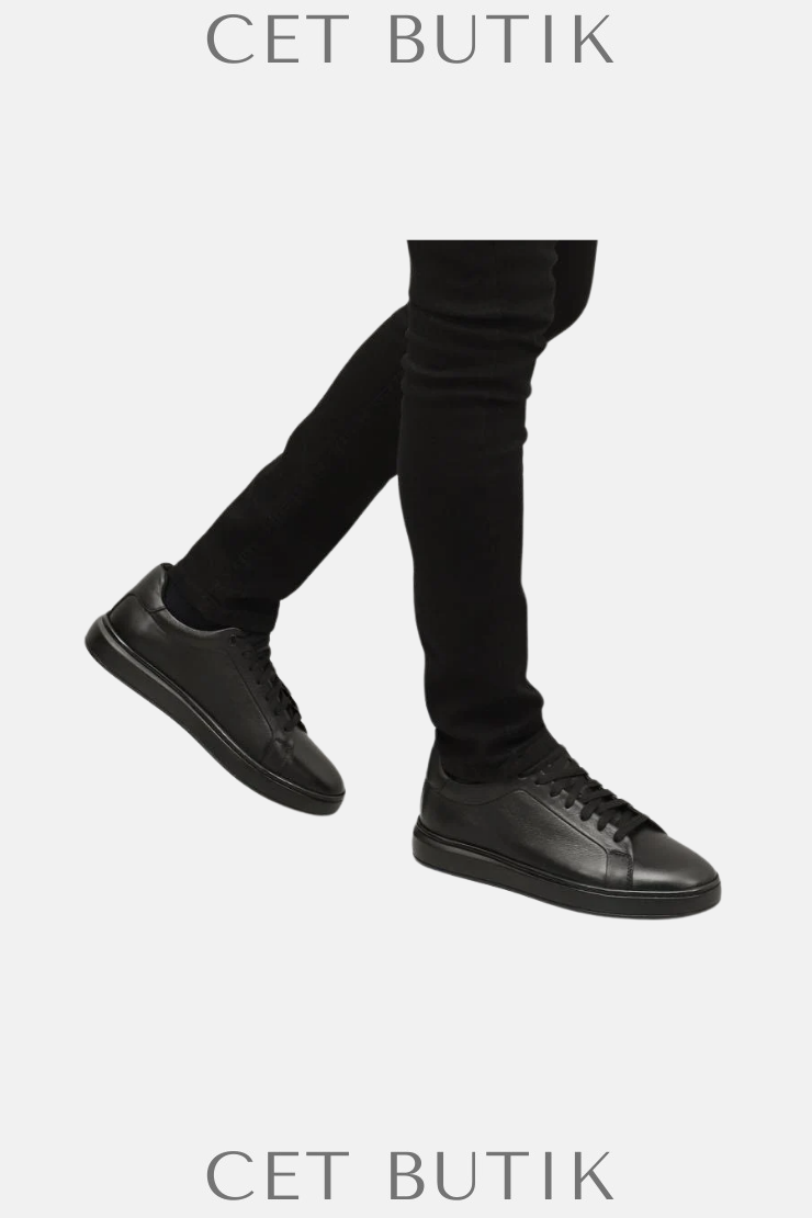 Siyah Hakiki Deri Sneaker – Kauçuk Tabanlı Günlük Stil