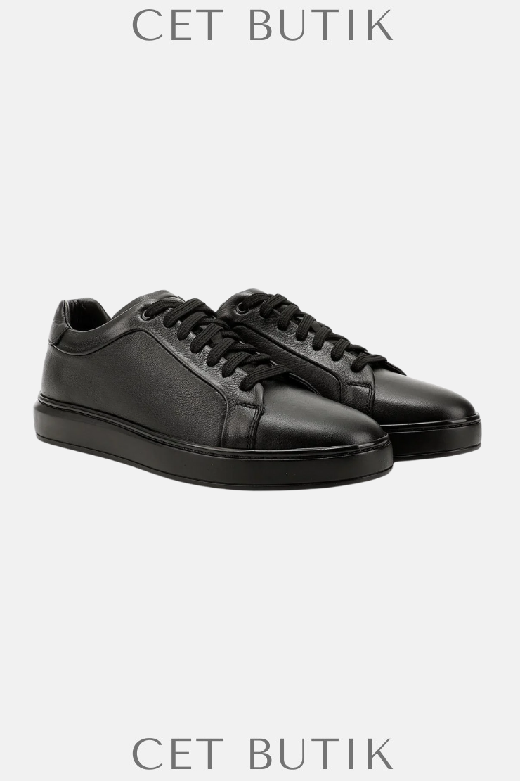 Siyah Hakiki Deri Sneaker – Kauçuk Tabanlı Günlük Stil