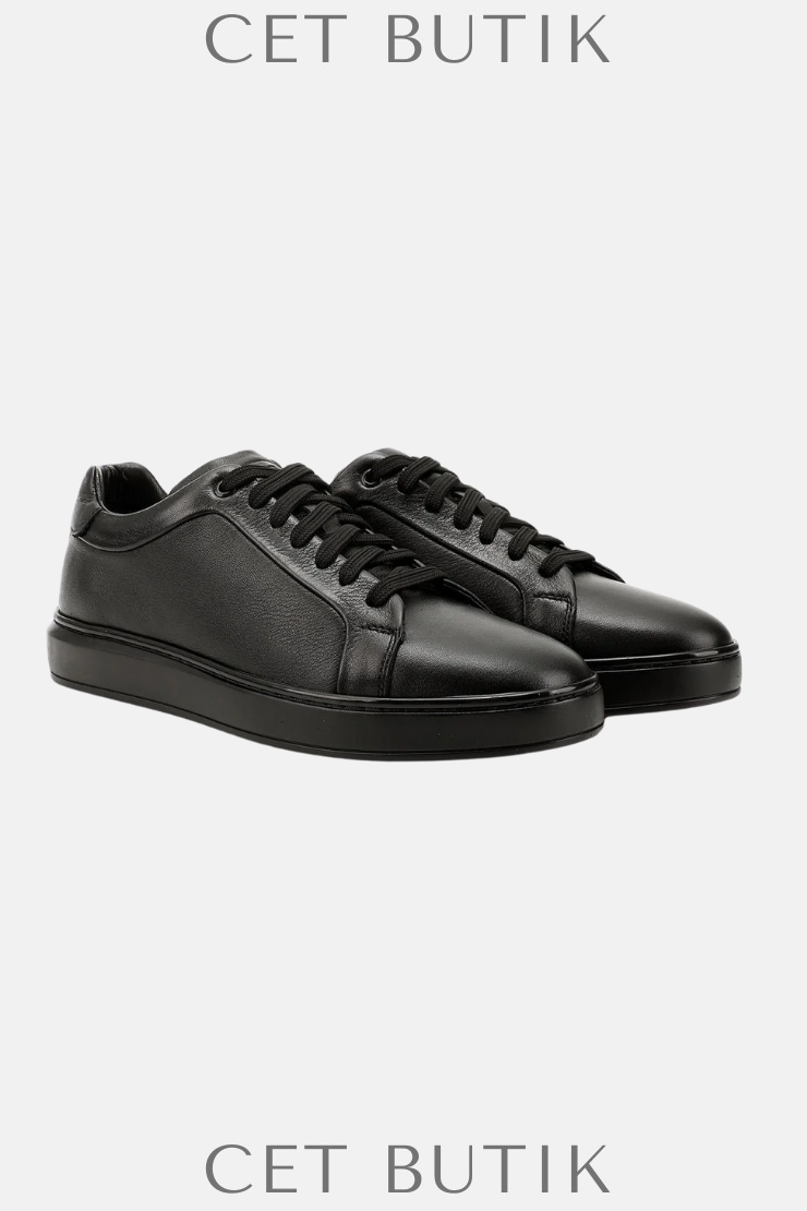 Siyah Hakiki Deri Sneaker – Kauçuk Tabanlı Günlük Stil