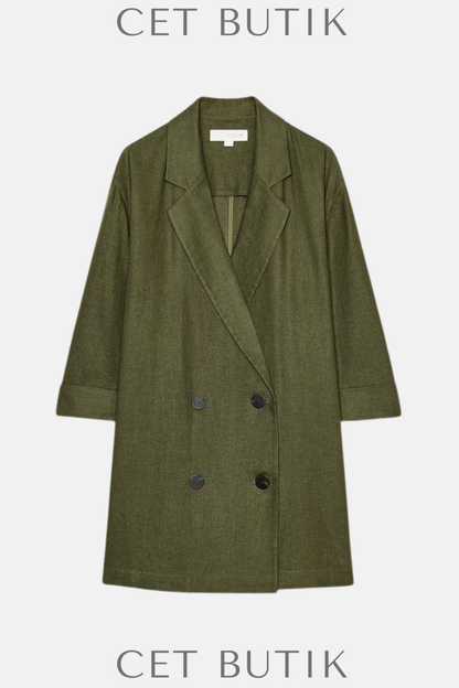 Zara Kadın Çift Düğmeli Keten Karışımlı Blazer – Açık Bej