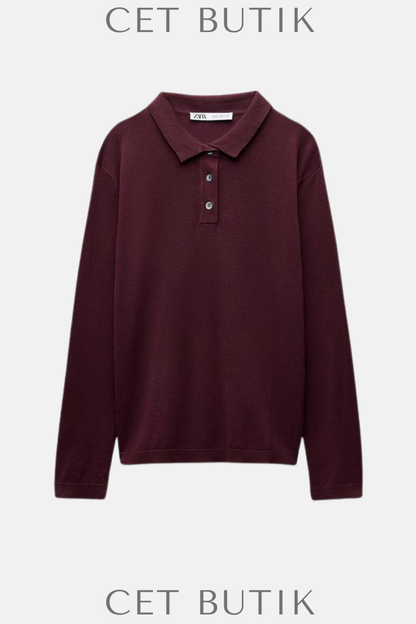 Zara Kadın Düz Triko Polo Üst – Bordo