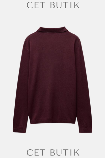 Zara Kadın Düz Triko Polo Üst – Bordo