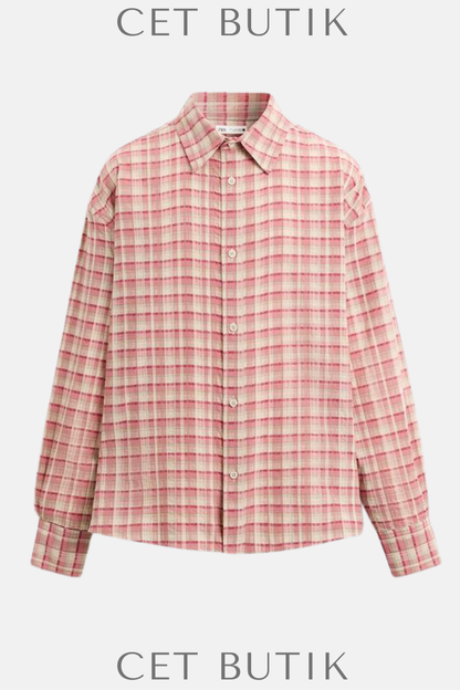 Zara Kadın Oversize Çizgili Gömlek – Pembe