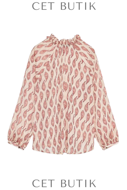 Zara Kadın Printed Shirt with Metallic Thread Desenli Metalik İplik Detaylı Uzun Kollu Gömlek