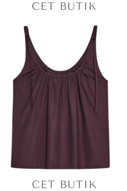 Zara Kadın Poplin Tie Top Bordo %100 Pamuk Bağcıklı Poplin Üst