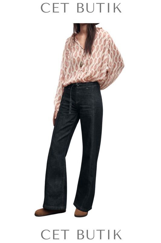 Zara Kadın Printed Shirt with Metallic Thread Desenli Metalik İplik Detaylı Uzun Kollu Gömlek