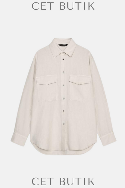 Zara ZW Collection Keten Karışımlı Cepli Gömlek – Ekru | Şık ve Rahat