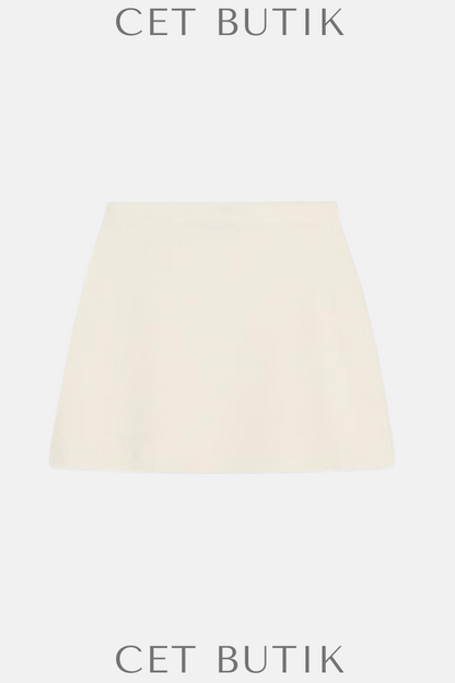 Zara Plain Knit Mini Skirt Kadın Vanilla Renk Triko Mini Etek
