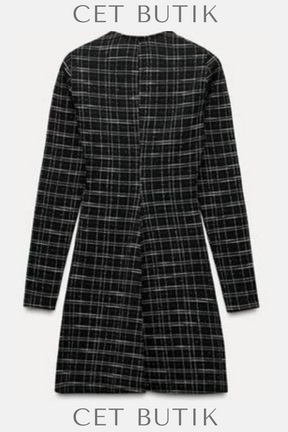 Zara Kadın Plaid Skater Dress Kareli Desenli Uzun Kollu Elbise