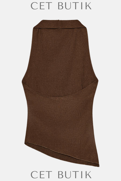Zara Kadın Textured Draped Halter Top Olive Green Dokulu Asimetrik Halter Üst