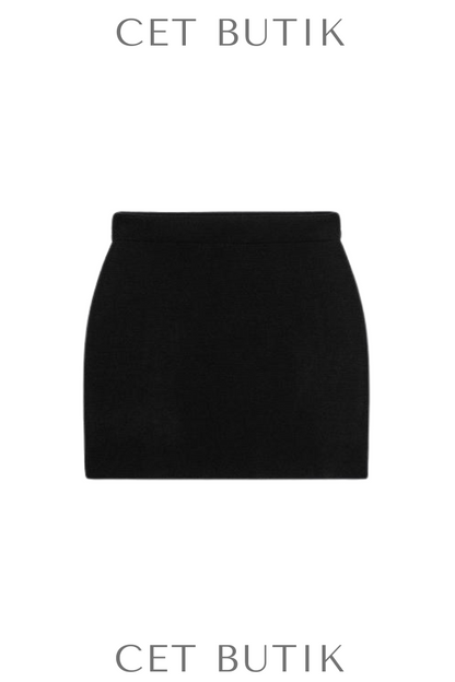 Zara Plain Knit Mini Black Elastik Bel Triko Mini Etek