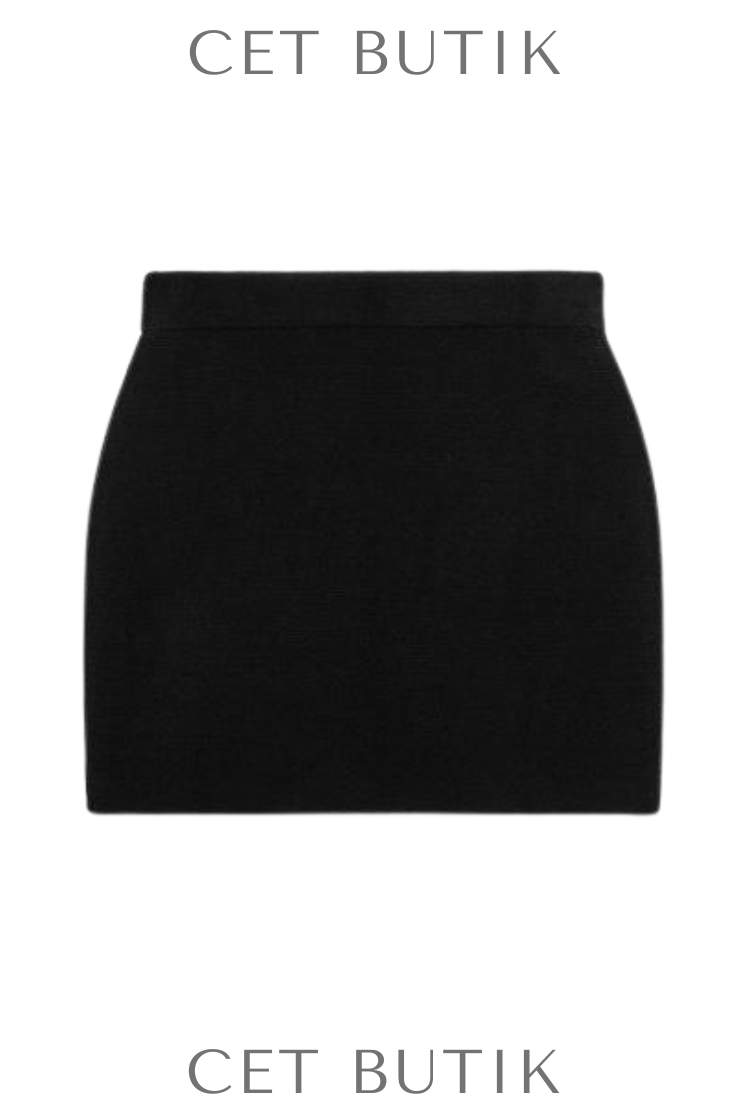 Zara Plain Knit Mini Black Elastik Bel Triko Mini Etek