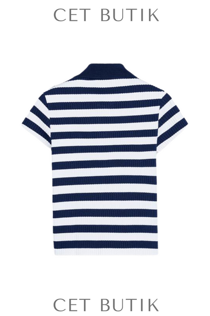 Zara Kadın Striped Polo Çizgili Ribbed Kumaşlı Polo Yaka Tişört