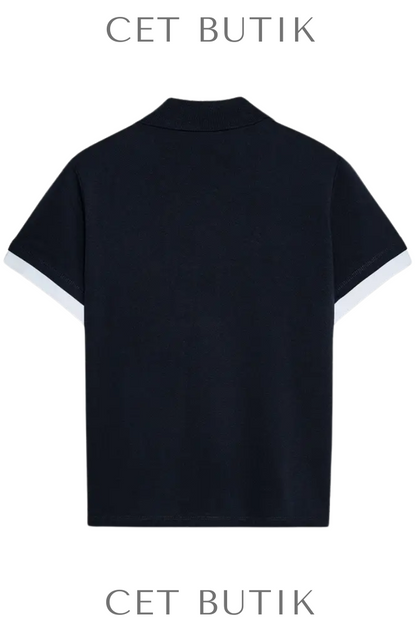 Zara Contrasting Colour Polo Top Lacivert Kontrast Detaylı Polo Yaka Tişört