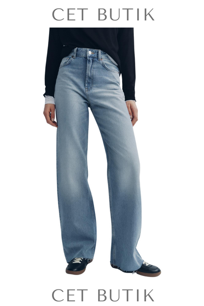 Zara Kadın Wide Leg Jeans Açık Mavi Yüksek Bel Geniş Paça Kot Pantolon