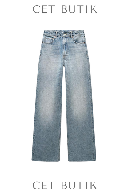 Zara Kadın Wide Leg Jeans Açık Mavi Yüksek Bel Geniş Paça Kot Pantolon