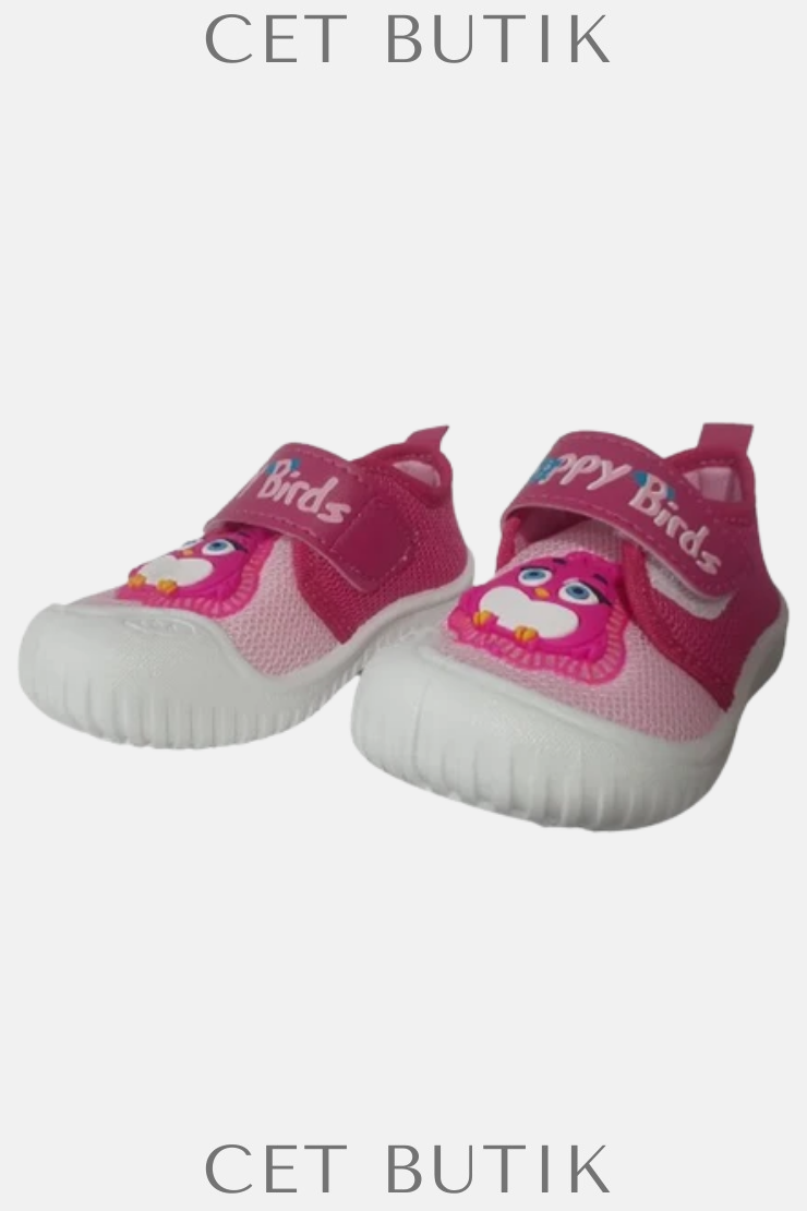 Gezer Kız Çocuk Pembe-Beyaz Kuş Figürlü Panduf – Ev / Okul & Ultra Hafif
