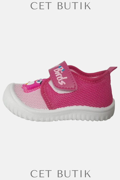 Gezer Kız Çocuk Pembe-Beyaz Kuş Figürlü Panduf – Ev / Okul & Ultra Hafif