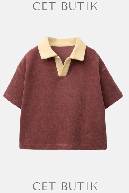 Zara Kontrast Yaka Havlu Kumaş Polo Tişört