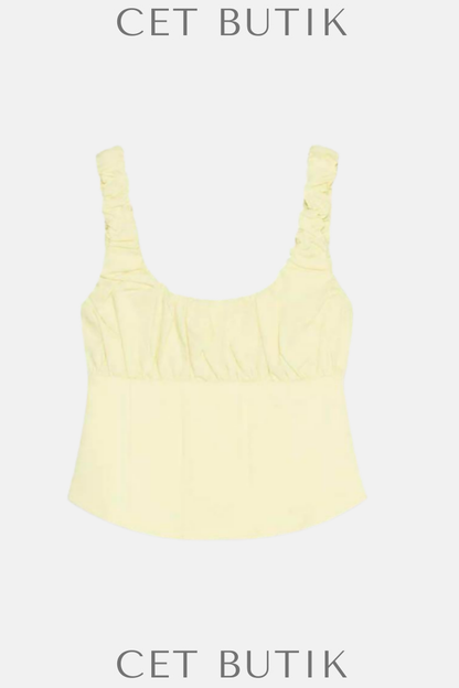 Zara Kontrast Detaylı Poplin Üst – Sarı