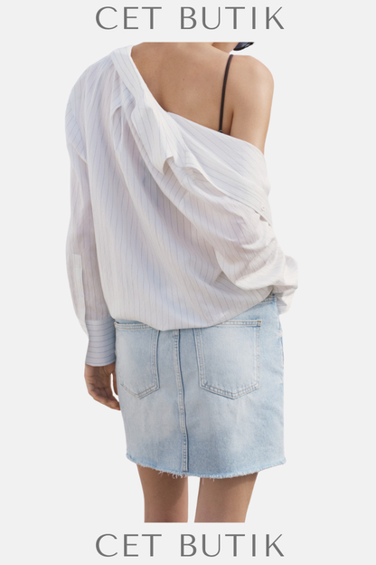 Mango Açık Mavi Yırtık Uçlu Denim Etek