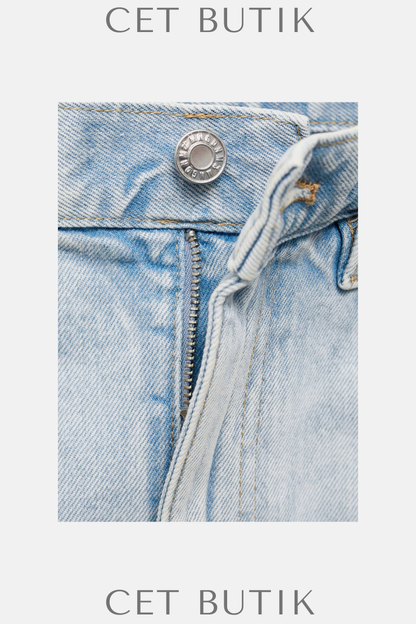 Mango Açık Mavi Yırtık Uçlu Denim Etek