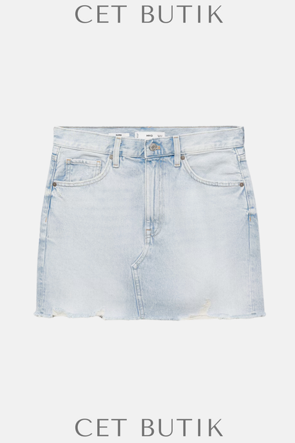 Mango Açık Mavi Yırtık Uçlu Denim Etek
