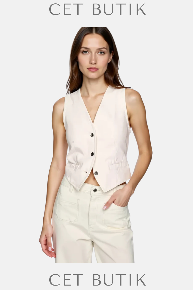 Mango Buttoned Denim Gilet Vest – %100 Pamuk, Kolsuz