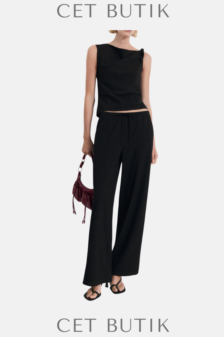 Mango Kordon Bel Düz Kesim Pantolon – Drawstring Straight Pants