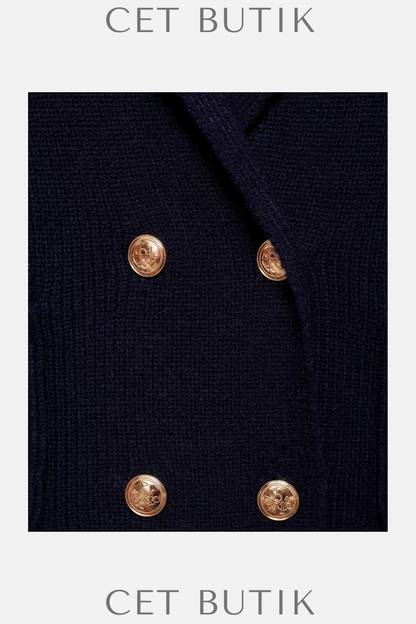 Mango Double Breasted Knitted Sweater – Dark Navy / Çift Düğmeli Triko