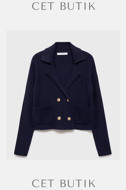 Mango Double Breasted Knitted Sweater – Dark Navy / Çift Düğmeli Triko