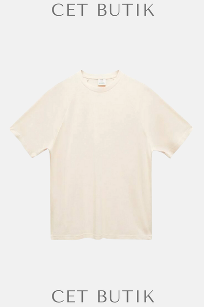 Mango CIRCO Off-White Keten Karışımlı Regular Fit Tişört