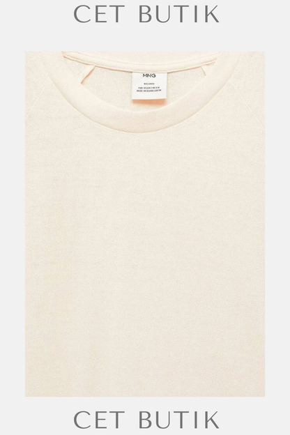 Mango CIRCO Off-White Keten Karışımlı Regular Fit Tişört