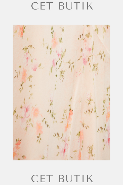 Mango Floral Draped Elbise – Uzun Çiçek Desenli Drapeli Elbise