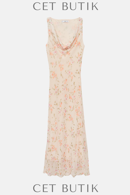 Mango Floral Draped Elbise – Uzun Çiçek Desenli Drapeli Elbise