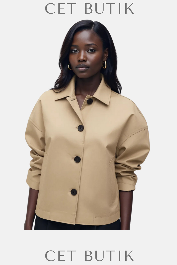 Mango Khaki Düz Kesim Pamuk Ceket