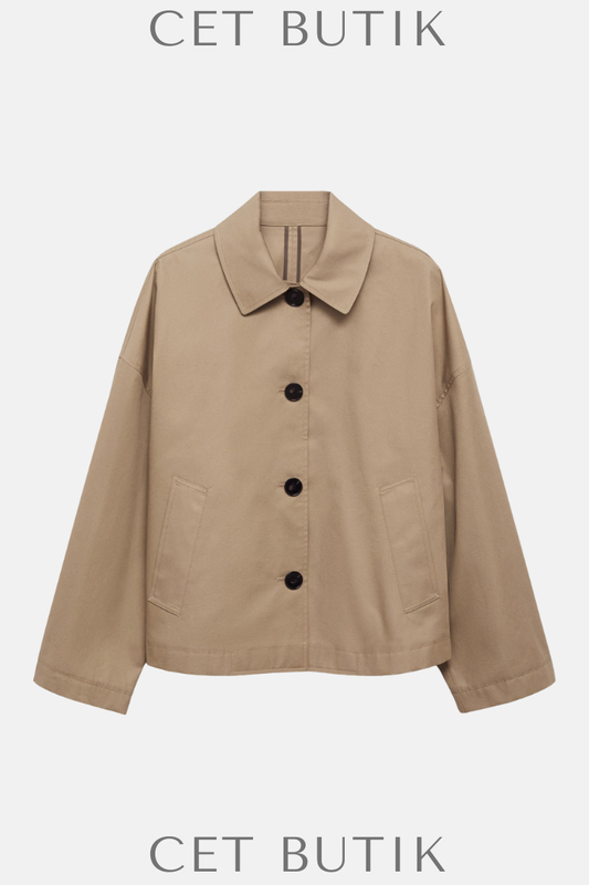 Mango Khaki Düz Kesim Pamuk Ceket
