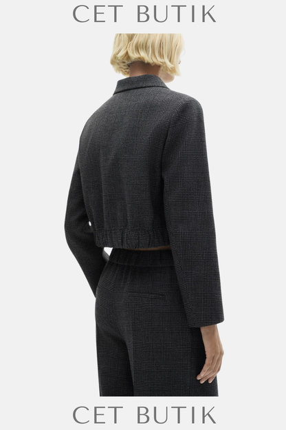 Mango Siyah Düğmeli Tüvit Ceket – Tweed, Gömlek Yaka