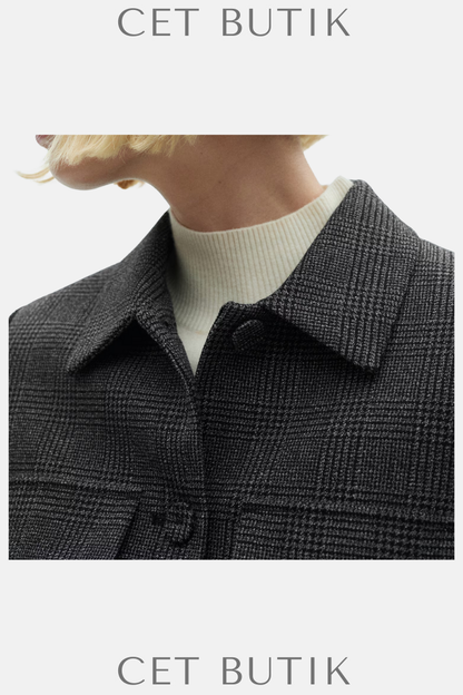 Mango Siyah Düğmeli Tüvit Ceket – Tweed, Gömlek Yaka