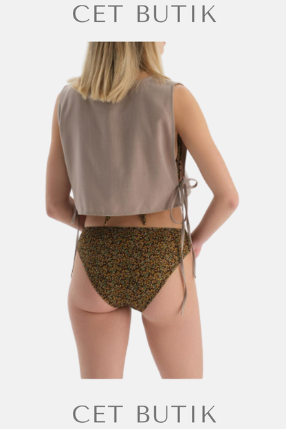 DAGİ Crop V-Yaka Üst Maro Taupe