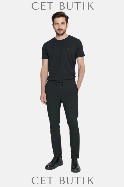 Slim Fit Rahat Jogger Pantolon – Yan Cepli & Beli Bağlamalı