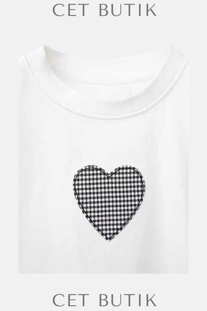 Zara Gingham Patch T-Shirt – Beyaz